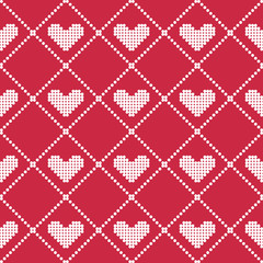 Vector seamless pattern with hearts. White-red background.