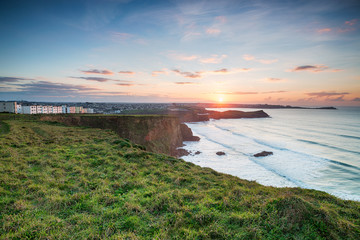 Sunset over Porth in Cornwall