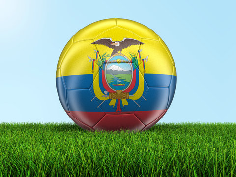 Soccer football with Ecuadorian flag. Image with clipping path