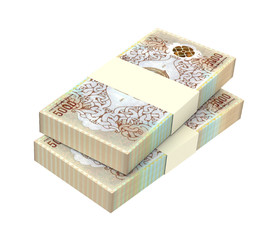 Maldivian rufiyaa bills isolated on white background. Computer generated 3D photo rendering.