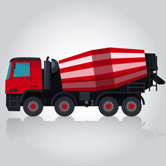 Red concrete mixer. Nice isolated vector. Professional flatten illustration for banner or icon. Master vector. Truck, Digger, Crane, Forklift, Small Bagger, Mix, Roller, Extravator