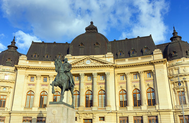 Statue of King Carol I in front of the Central University Library of Bucharest, Romania