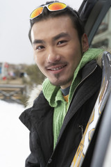 Man Smiling, Standing On Ski Field