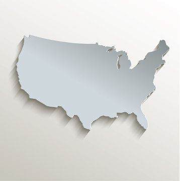 USA map white blue card paper 3D raster