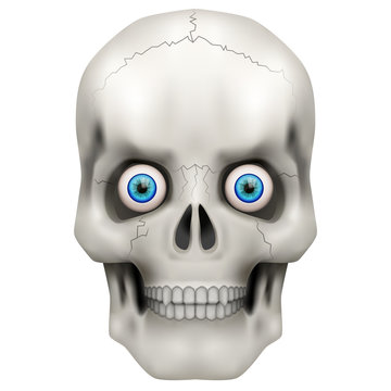 Human skull with open eyes. 