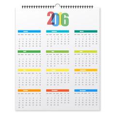 Calendar for the year 2016 in style with a shadow