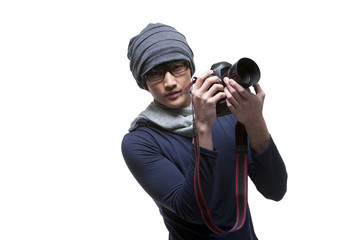 Cool young photographer with camera