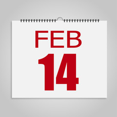 Calendar 14 number of Valentine's Day on  gray background