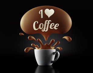 High Resolution I Love Coffee Splash Cup Concept.