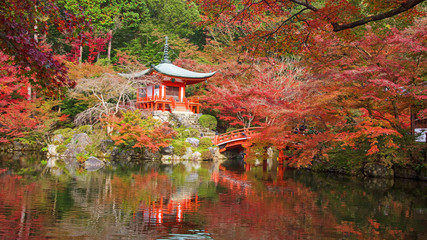 Daigoji temple with autumn maple trees