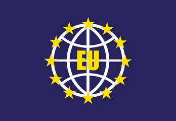 European Union flag with globe and shadow