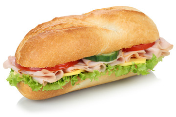 Sandwich Baguette belegt mit Schinken Freisteller