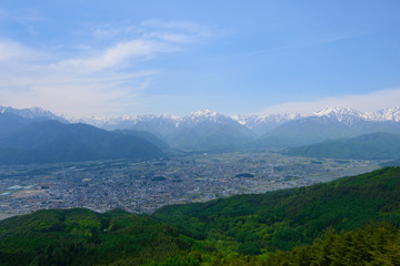 Northern Alps and the City of Omachi in Nagano, Japan