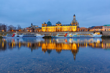 Old Town and Elba at night in Dresden, Germany