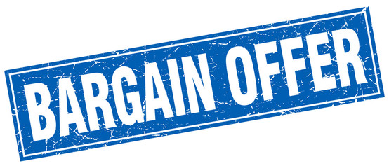 bargain offer blue square grunge stamp on white