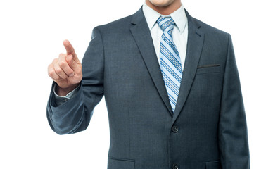 Entrepreneur touching virtual screen