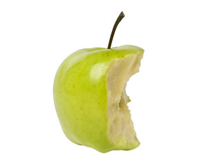 Bitten green apple isolated on a white background