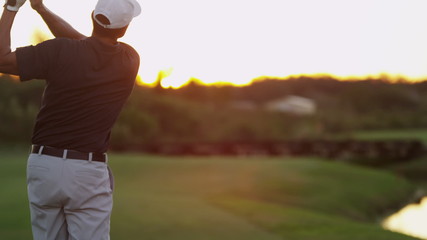 Male Caucasian Golfer Lifestyle Golf Clubs Tee Off Green Outdoors Fairway