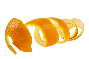 Orange peel against white background