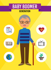 Baby Boomer Generation cartoon character, infographic