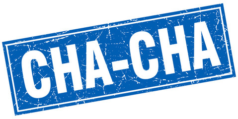cha-cha blue square grunge stamp on white