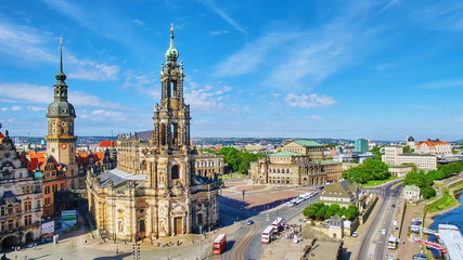 Fototapeta na wymiar Theatre Square (Theaterplatz) in the historic center of Dresden,