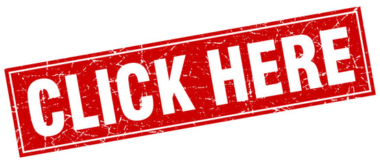 click here red square grunge stamp on white