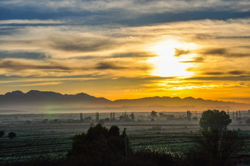 Sonnenaufgang über den Swartbergen bei Oudtshoorn; Südafrika