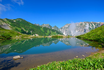 Shirouma mountains and Happo-ike Pond at Happo-one in Hakuba, Nagano, Japan