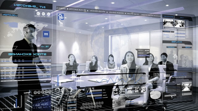 Motion graphics Asian boardroom business Chinese communication team touch screen