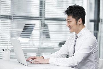 Young businessman using laptop