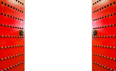 Red Chinese door open, with empty space