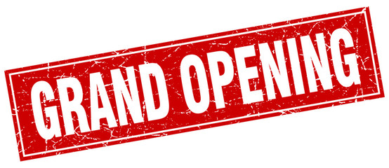 grand opening red square grunge stamp on white