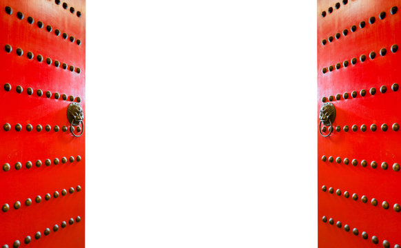 Red Chinese door open, with empty space