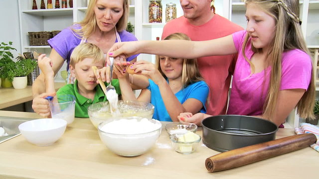 lifestyle living baking home kitchen Caucasian family homemade cookery fun 