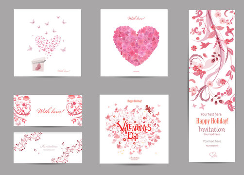 collection romantic invitation cards with love . butterflies are