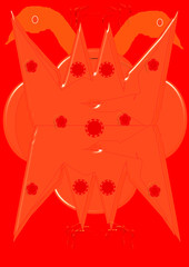 Ave bicéfala con las alas abiertas todo en rojo