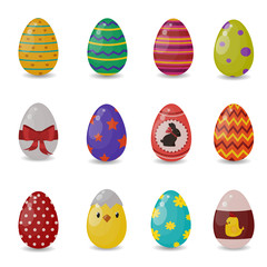 Easter eggs vector flat syle icons isolated on white background