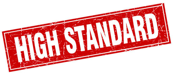 high standard red square grunge stamp on white