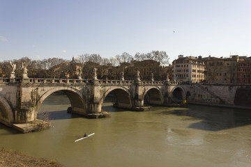 Fototapeta premium Historic Ponte Sant'Angelo in Rome, Italy, and the Tiber River
