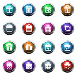 Gift box round glossy web icon set