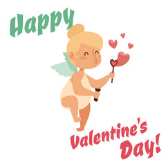 Valentine Day cupid angel cartoon style vector illustration