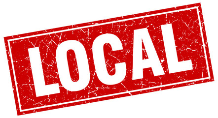 local red square grunge stamp on white