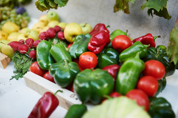 an assortment of mixed vegetables and fruits pepper