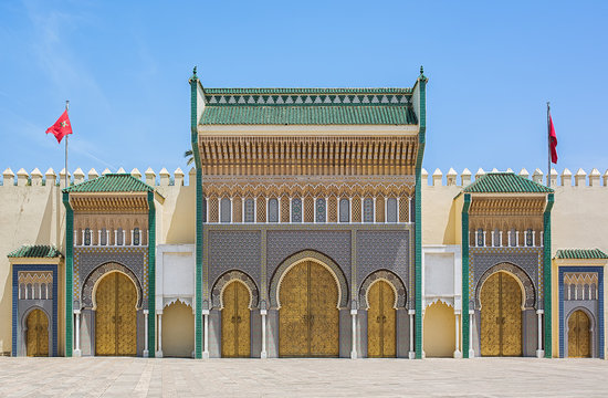 Magnificent facade of Dar El Makhzen, Royal Palace in Fes Morocco.