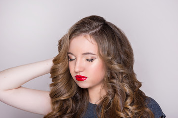 Naklejka premium the beautiful girl with red lips