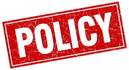 policy red square grunge stamp on white