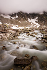 Long exposure mountain river on a cloudy day