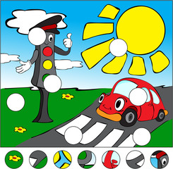 Car and traffic lights on the road on a pedestrian crossing. com