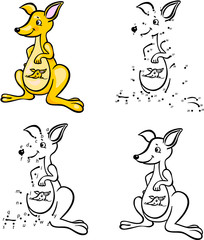 Cartoon kangaroo. Vector illustration. Coloring and dot to dot g